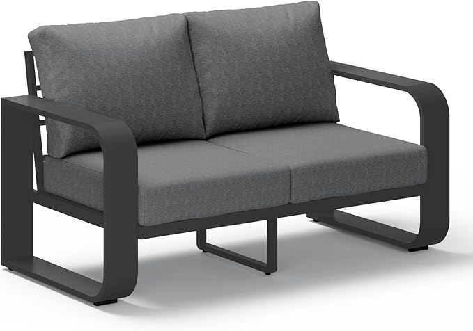 Aluminum Outdoor Patio Couch Loveseat, Oversized Patio Sofa with Widened Armrest & Ultra-Thick Cushions, Deep Seating Modern Patio Furniture for Backyard, Deck, Graphite