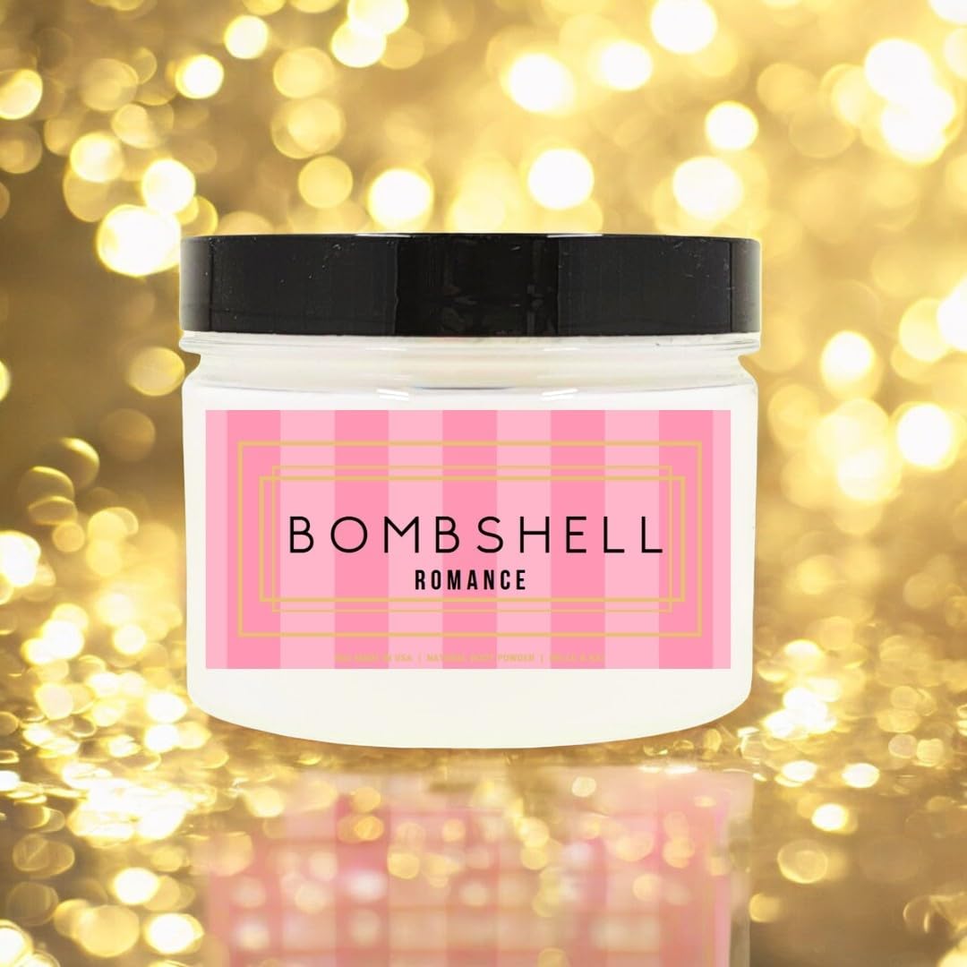 Body Powder for Men & Women Scented Bombshell Romance (VS Type), Bath Perfume Dusting Powder with Fragrance & Essential Oils, Talc Free 8oz Container, Made in USA
