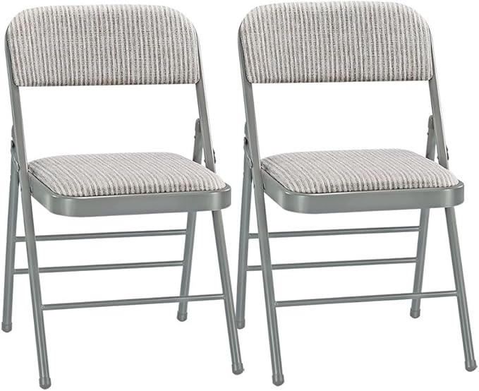 EZONE (2pcs Fabric Folding Chairs with Padded Cushion Backrest Metal Steel Foldable Chair Portable Lightweight Foam Padded Fold Chair (2, Fabric - White)