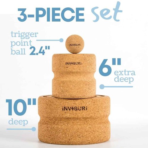 Inviguri Roller Yoga Wheel for Back & Neck Pain, Withstands Heavy Weight, with Spinal Groove, Medium to Deep Pressure for Heavy Duty Foam Rolling, Made from Natural Cork