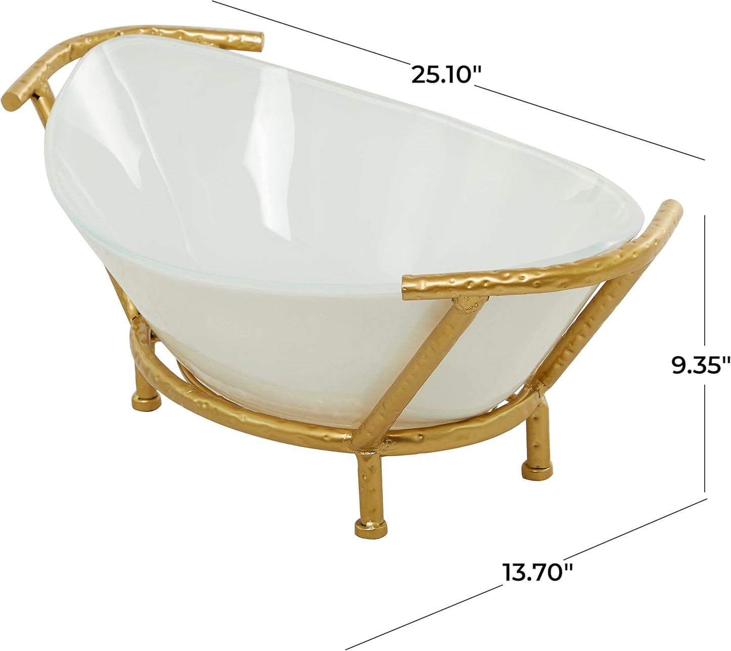 Deco 79 CosmoLiving by Cosmopolitan Glass Kitchen Serving Bowl with Gold Metal Stand, 25" x 14" x 9", White