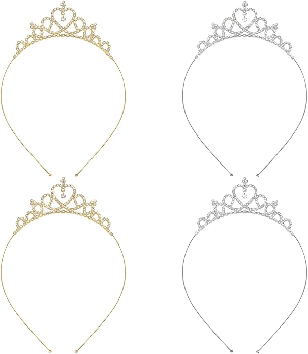 4 PCS Rhinestone Crown Headbands for Women, Sparkly Glitter Tiara Headband Crystal Silver Metal Headpiece Hair Band for Gi...