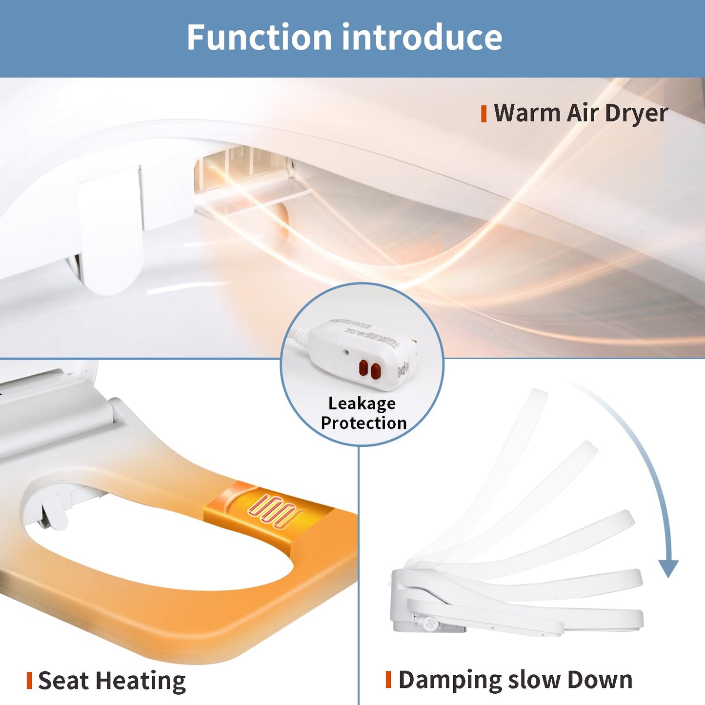 KERDE F30 Square Electric Bidet Seat, Smart Toilet Cover, Heated Water Cleansing, Warm Air Drying, Seat Constant Temperature, Adjustable Temperature, Front-to-Back Nozzle Massage