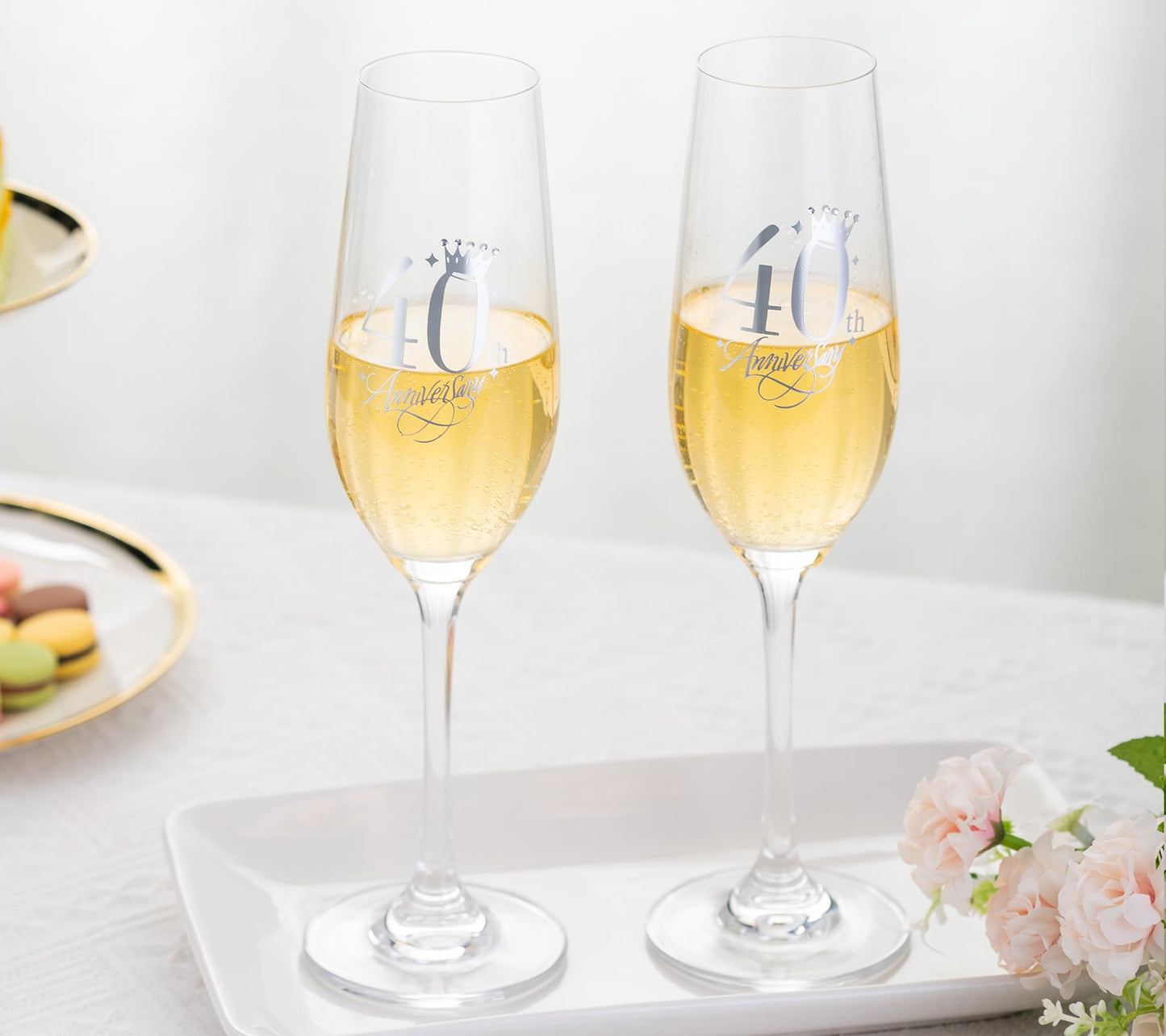 iooiluxry 40th Anniversary Wedding Gifts, Champagne flutes 40th Anniversary Decorations Champagne Glasses with Rhinestones 40th Gift for Married Couples, Relatives, Parents