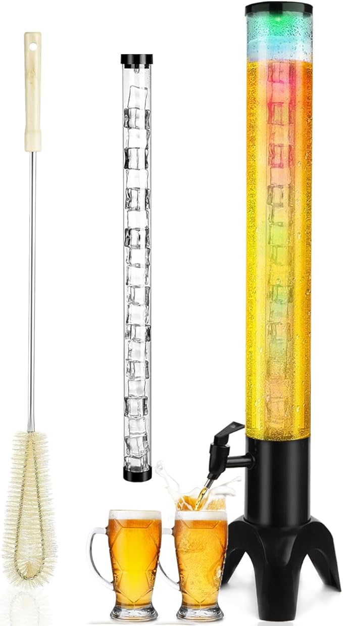 Beer Giraffe Dispenser, 100oz/3.2 qt Mimosa Tower Dispensers with Ice Tube and LED Light, 3L Tabletop Drink Tower Dispense...