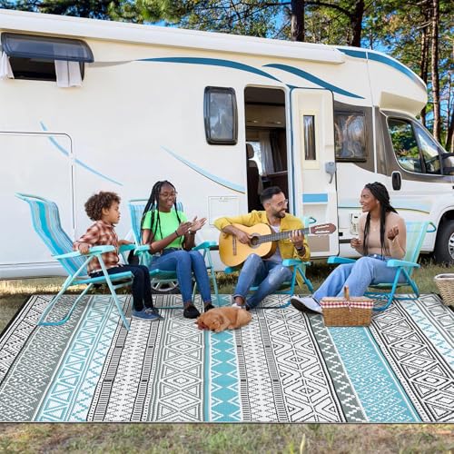 GarveeLife Outdoor Patio Rug 9x18 Waterproof Plastic Straw Rug, Reversible UV Resistant Foldable Camping Carpet Portable M...
