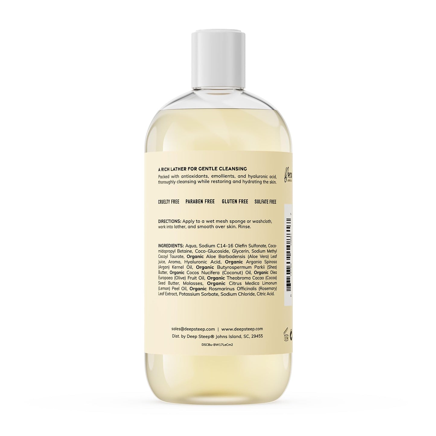 Deep Steep Body Wash, Lemon Cream, 17 oz - Hydrating Shower Gel with Hyaluronic Acid, Shea Butter, Aloe Vera & Argan Oil - Vegan