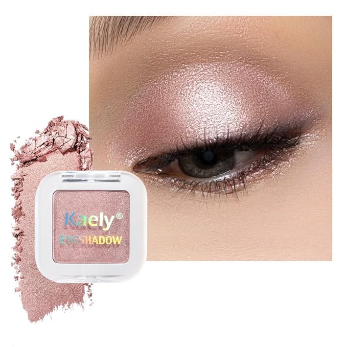 evpct Dusty Pink Champagne Single Eyeshadow Palette, Rose Gold Ice Pink Nude Glitter Cream Eye shadow Palette Singles Brig...