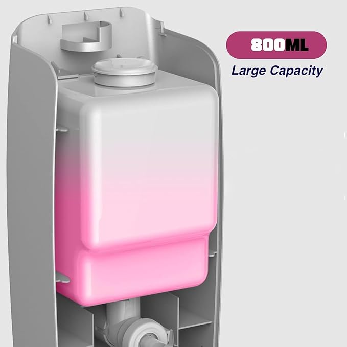 800ml Manual Soap Dispenser Wall Mount with Lock for Bathroom Kitchen 27fl oz Liquid Sanitizer ABS Silver No Drill, 9088