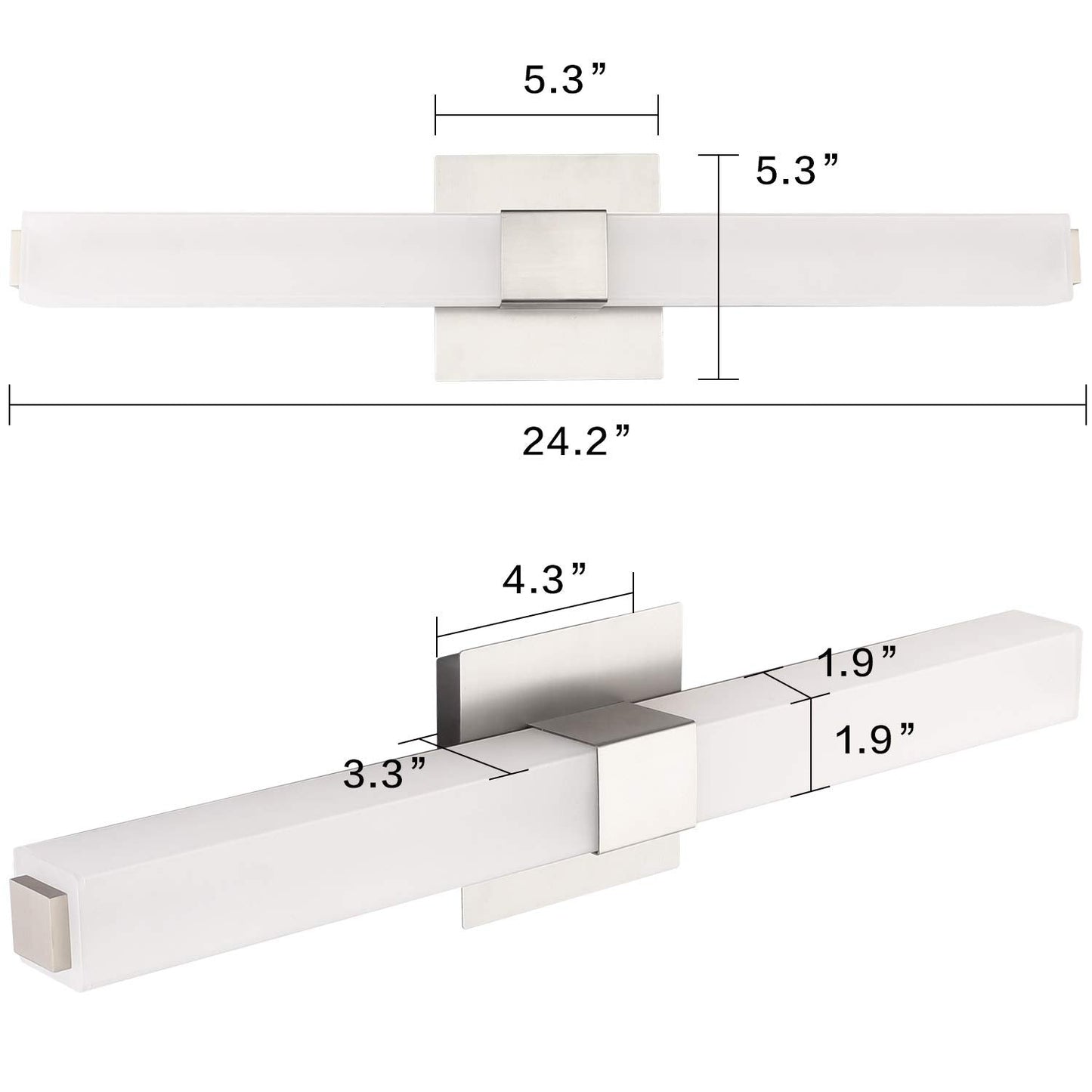 ZUZITO LED Bathroom Vanity Light - 24 inch Brushed Nickel Vanity Lights - Modern Bathroom Light Fixtures Over Mirror 6000K Cool White