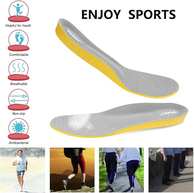 VoMii Unisex Shoe Insoles for Men and Women, Memory Foam, High Arch Support, Plantar Fasciitis Relief, Shock Absorption, 100% Risk Free Purchase