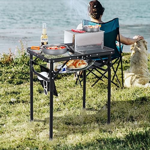 RedSwing Folding Grill Table, Lightweight Height Adjustable Aluminum Table with Mesh Desktop and Mesh Bag for Outdoor Camp...