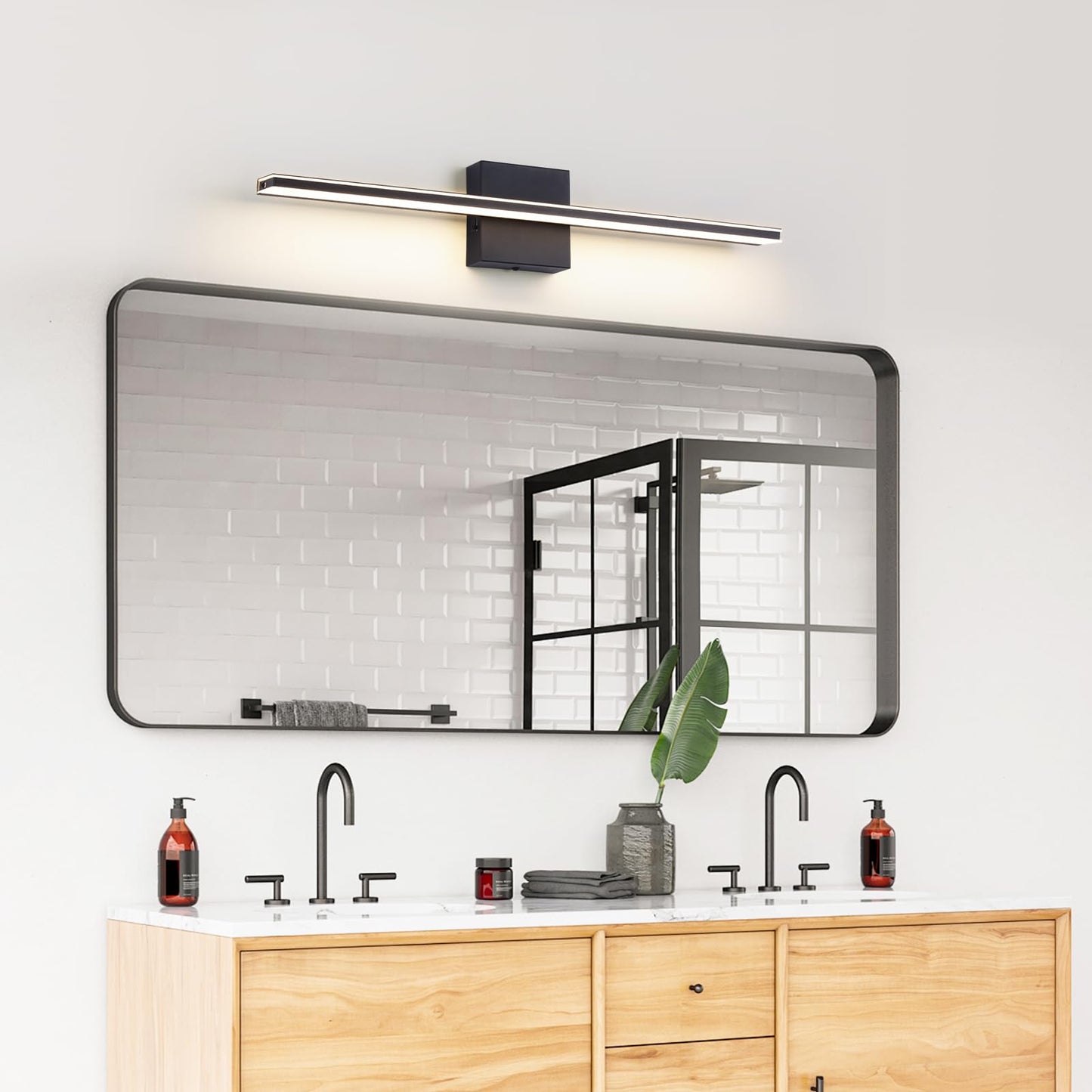 BRIVOLART Vanity Light for Bathroom Lighting Fixtures Over Mirror 24 Inch Dimmable 5CCT Modern Vanity Lights Black Bathroom Light Bar Bath Wall Sconce 18W