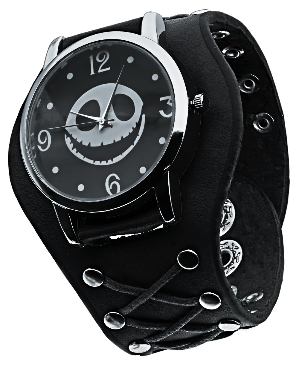 New Year Before Christmas Roman Numerals Button Leather Strap Quartz Punk Wrist Watch for Men&Women Birthday Christmas Halloween Good Gifts (Black)