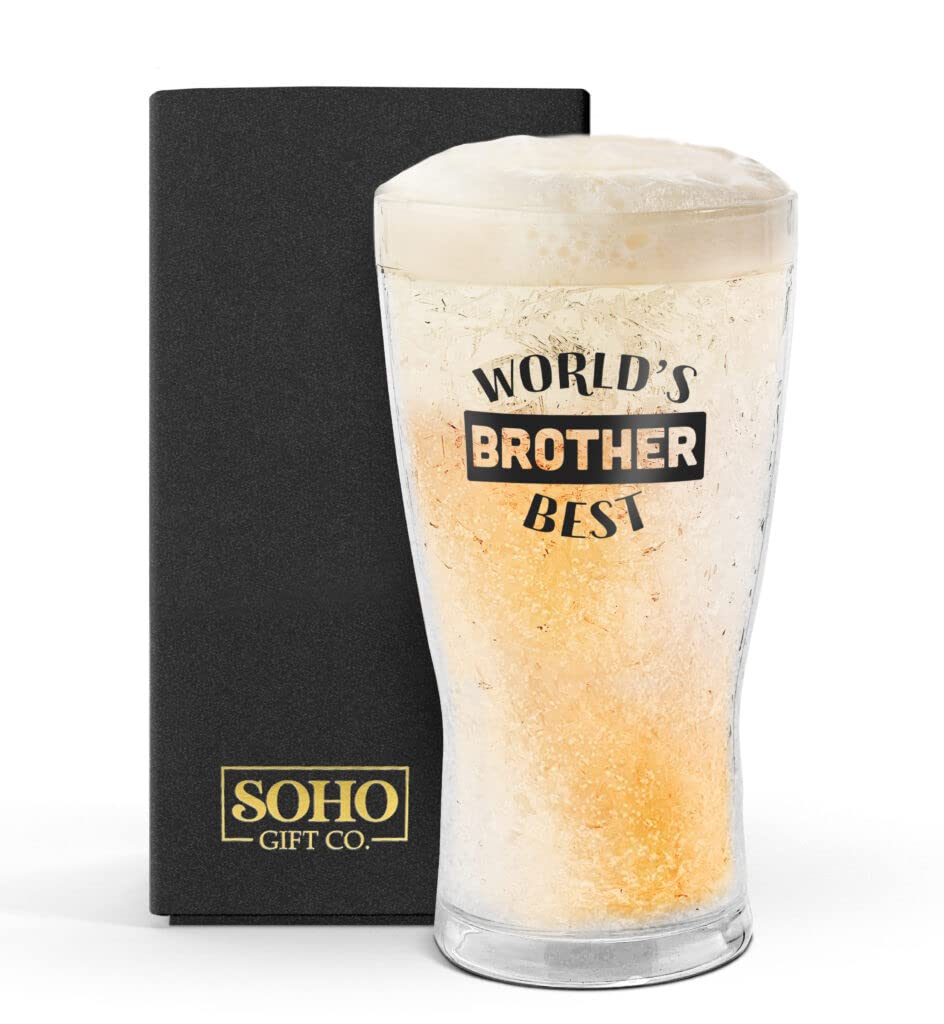 GALVANOX SoHo Freezer Cup Gift for Brother, Double Walled Chiller Mug for Iced Cold Drinks - Insulated 14oz Frozen Pint Drinking Glass for Christmas/Birthday Worlds Best Brother (Gift Boxed)