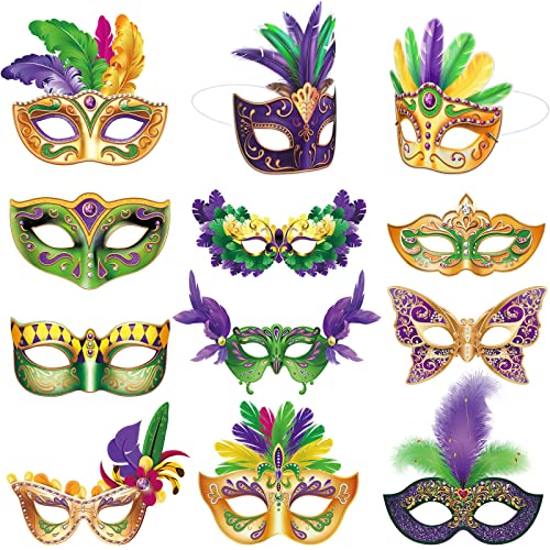 Capoda 24 Pcs Mardi Gras Masks Bulk Masquerade Venetian Costume Mask for Girls Boys Adults Mardi Gras Costume Party Supplies
