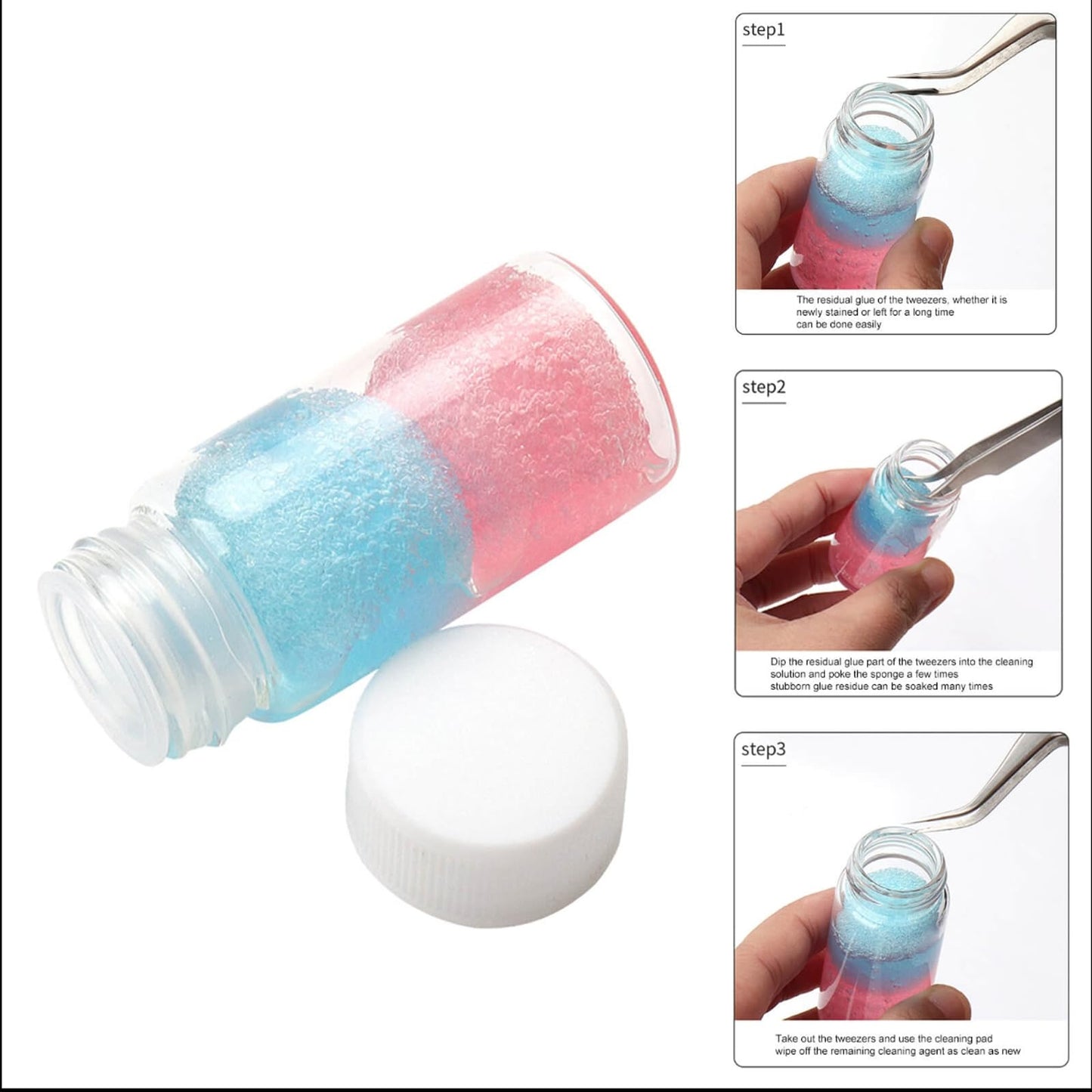 2 Pcs Tweezer Cleaner for Lash Tools 30ml Tweezer Cleaning Sponge Balls Without Residue Increase Friction Liquid Glue Remover Cl