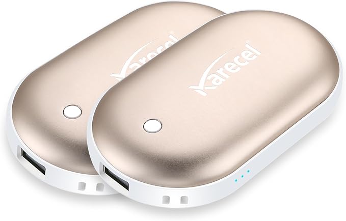 Karecel Hand Warmers Rechargeable 2 Pack, 10400mAh Double-Sided Heat Electric Handwarmers Powerbank, 4-inch Full-Surface Heat, Portable Camping Hand Warmers, Men Gifts for Christmas, Winter Essentials
