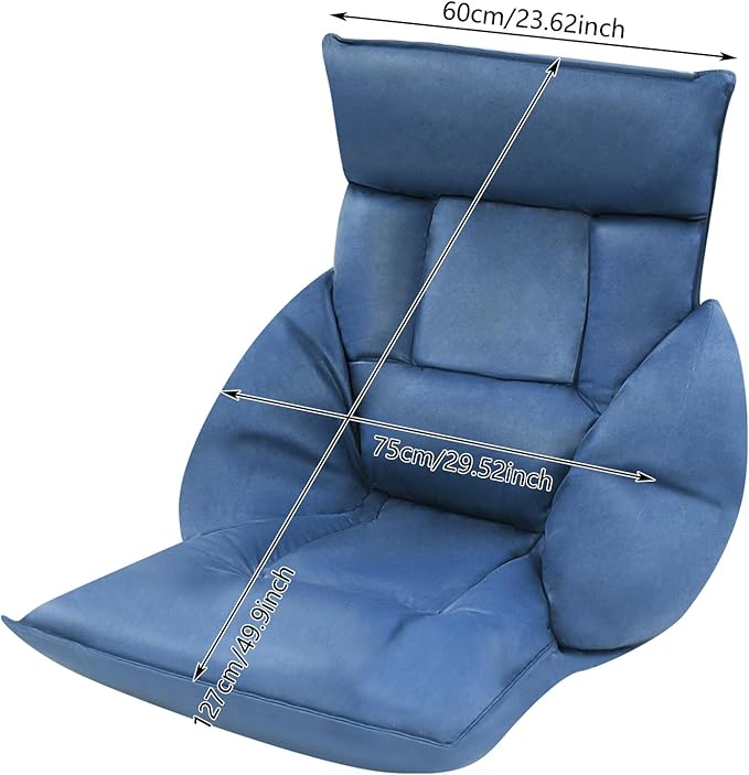 Floor Chair with Back Support, Folding Sofa Chair with 5 Adjustable Position, Cozy Tatami Human Bed with 5 Adjustable Positions for Living Room, Bedroom, Navy Blue