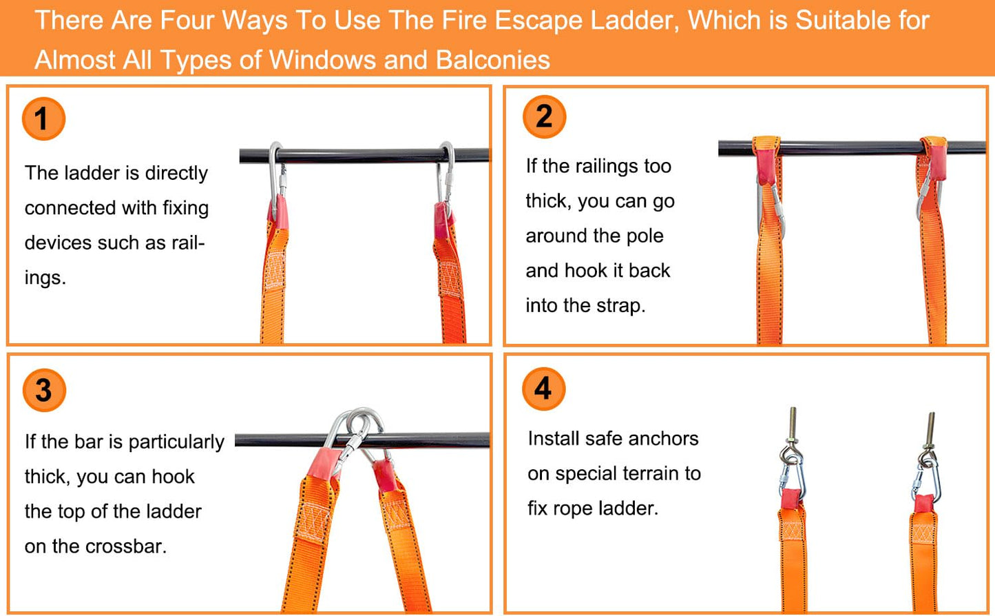 FKNGS Fire Escape Ladder, 13.1 Feet Emergency Fire Ladder, 2-3 Story Homes Reusable Safety Rope Ladder for Kids and Adults