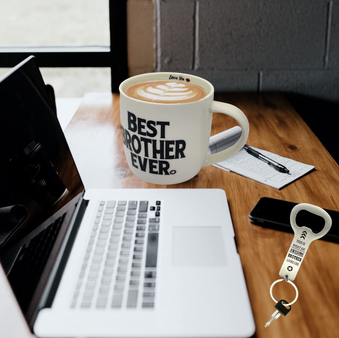 Best Brother Ever Mug, Brother Coffee Mug Ceramic 12 Ounce, Brother Keychain Bottle Opener, Brother Gift from Sister, Brother Birthday Gift, Brother Cup from Sister, Brother Present from Sister