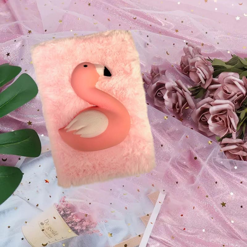Pink Flamingo Cartoon Plush Notebook, A5 Slow Rebound Flamingo Journal Notepad Diary with 80 Lined Writing Pages, Student Cute Stationery, New Year Gift
