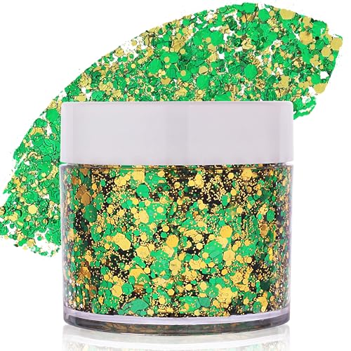 Paminify Green Face Glitter Gel,Mardi Gras Outfit for Women,Gold Hair Glitter Green St Patrick's Day Accessories,Mardi Gra...
