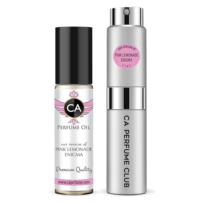 CA Perfume Duo Impression of Pink Lemonade Enigma For Women And Men Perfume Layering Set Long Lasting Travel Size EDP + Body Oil Roll-On Bottle 0.27 Fl Oz+0.33 Fl Oz