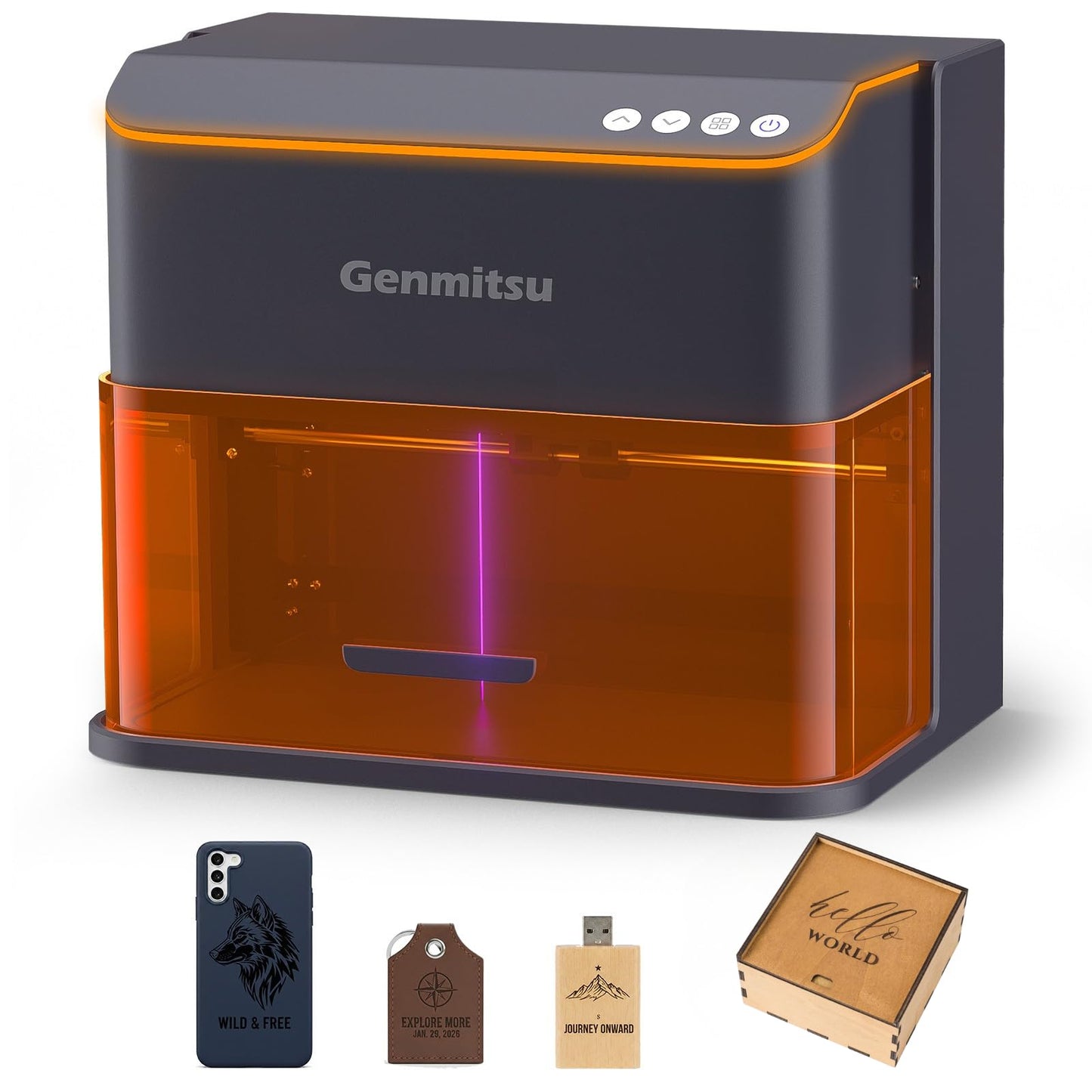 Genmitsu Kintix Laser Engraver 5W 5000mW, 90000mm/min Ultra Fast Galvo Laser with Auto-Lifting, 200x100mm Large Area for Jewelry, Metal, Wood, Compatible with LightBurn, APP Supported, Class 1 Safety
