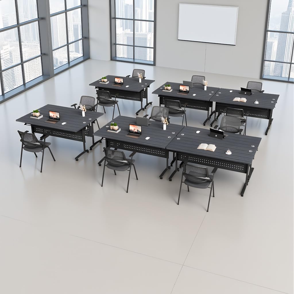 4 Pack Conference Room Tables,Mobile Folding Conference Table with Wheels,Modern Training Locking Rolling Meeting Conference Tables with Flip-Top for Office Classroom Business,6-12 Person,71IN