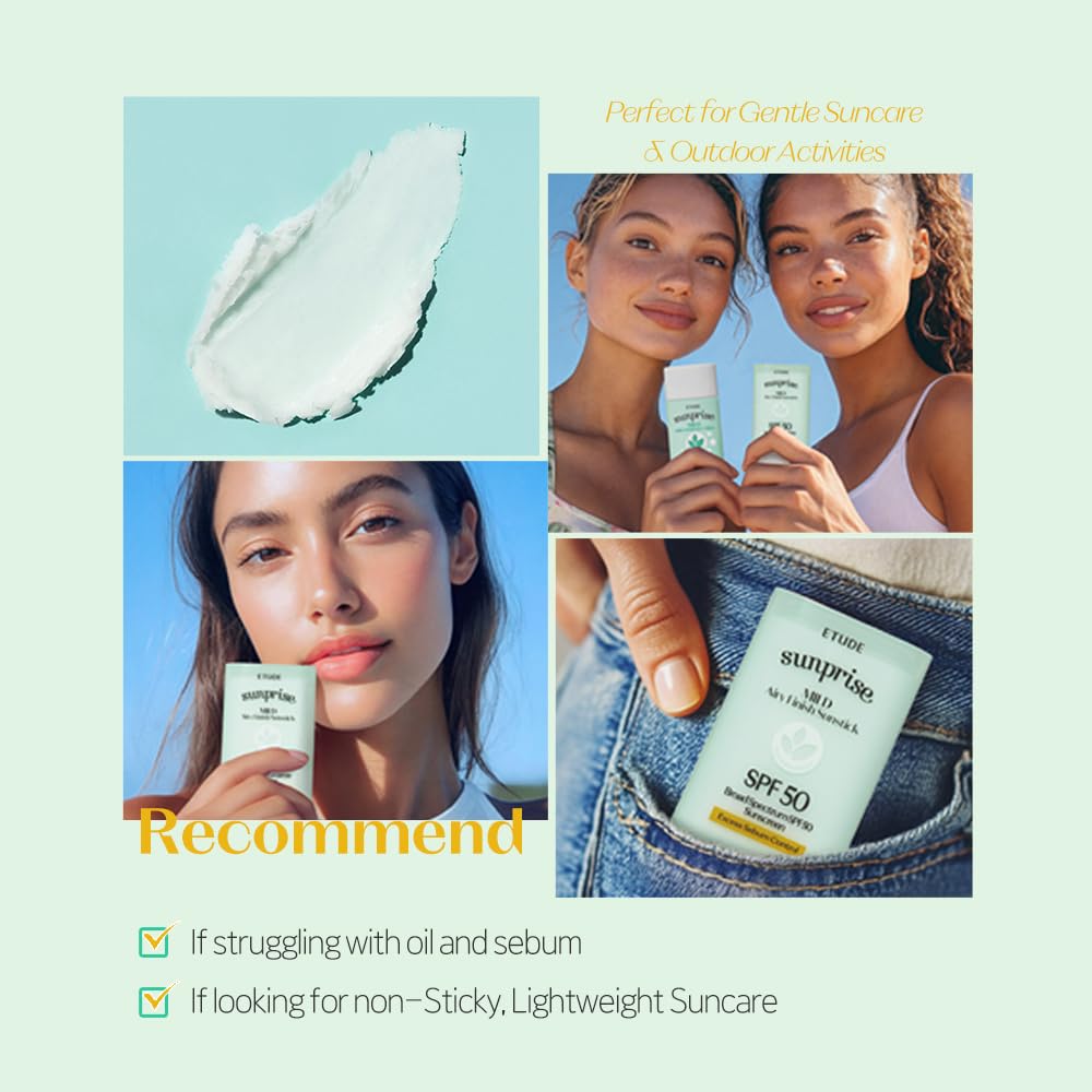 ETUDE Sunprise Mild Airy Finish Sunstick SPF50+ PA++++ Powdery sunscreen, Vegan, Non-Greasy, Sebum Control, Matte Finish, Sensit