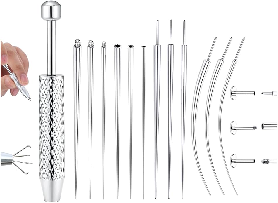 Piercing Taper Ball Grabber Tool for Changing Jewelry - 14G 16G 18G 20G Stainless Steel Flat Back Earrings Applicator Tool Threadless Insertion Pin Thread Body Piercing Kit for Ear Nose Lip