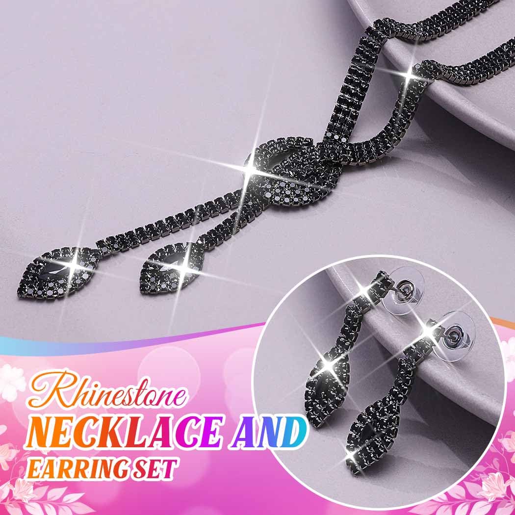 Unicra Black Rhinestone Bridal Wedding Jewelry Set Crystal Necklace Earrings Sets Formal Prom Costume Jewelry Sets for Women and