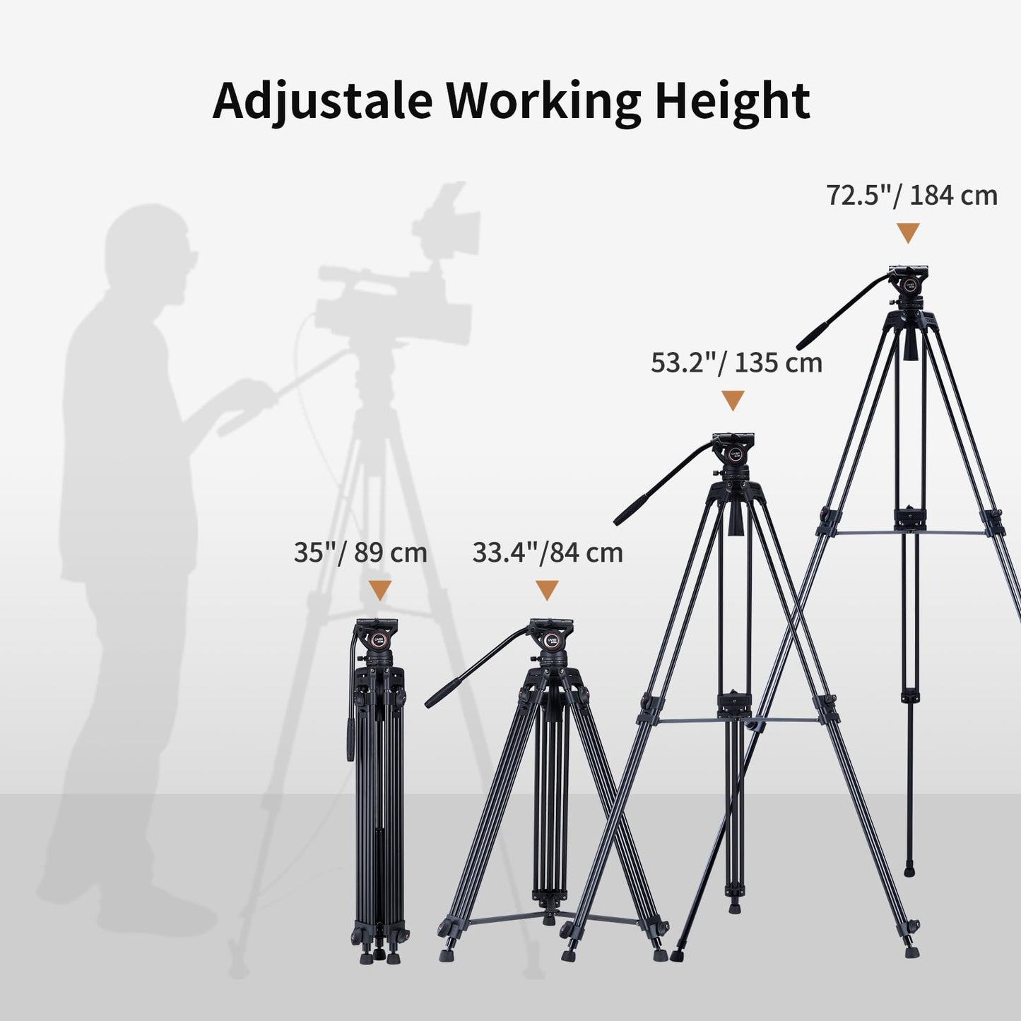 Cayer BV30L Video Tripod System, 72" Heavy Duty Aluminum Twin Tube Tripod with K3 Fluid Head, 75mm Flat Base, Max Load 13.2lbs, for DSLR Cameras, Camcorders, Includes 2 Quick Release Plates