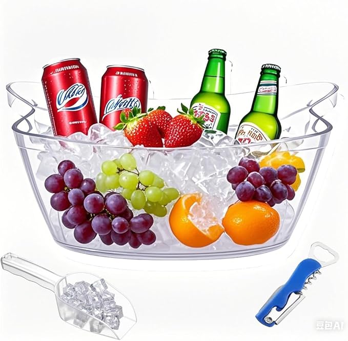 1pcs 6L Ice Bucket with 1pc Scoops and 1 Wine Beer BottleOpener,Large Clear Acrylic Ice Bucket for for Wine Champagne Mimo...