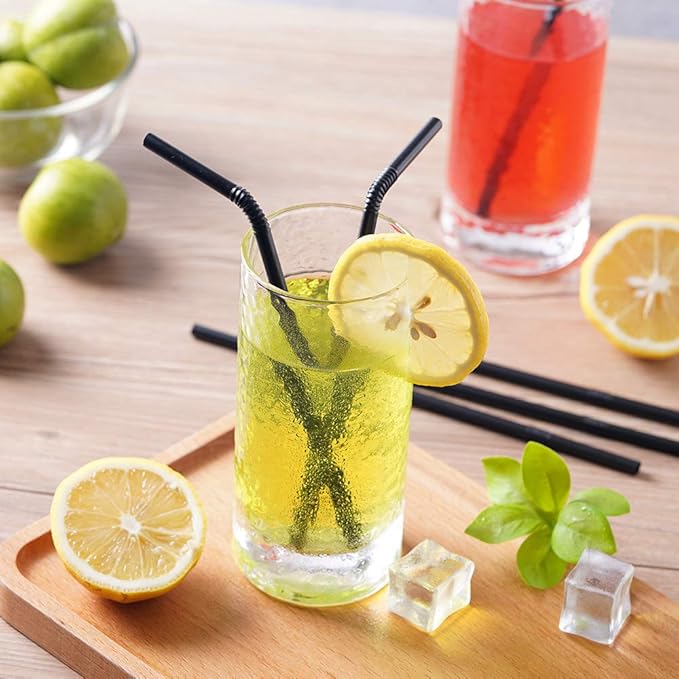 500 Pcs Black Disposable Plastic Flexible Straws.(0.23'' diameter and 7.7" long)