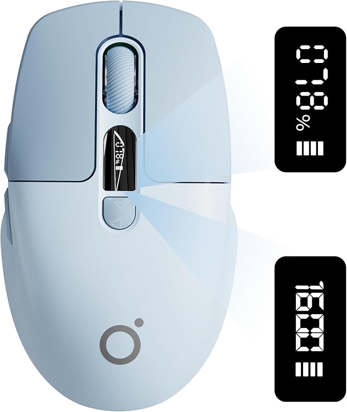 EWEADN Q1 Wireless Mouse, BT & 2.4G Silent Mouse Quiet Click with 1600 DPI Levels, Battery & DPI LED Screen Display, 6 Button Small Portable Bluetooth Mouse for Laptop/PC/Mac-Blue