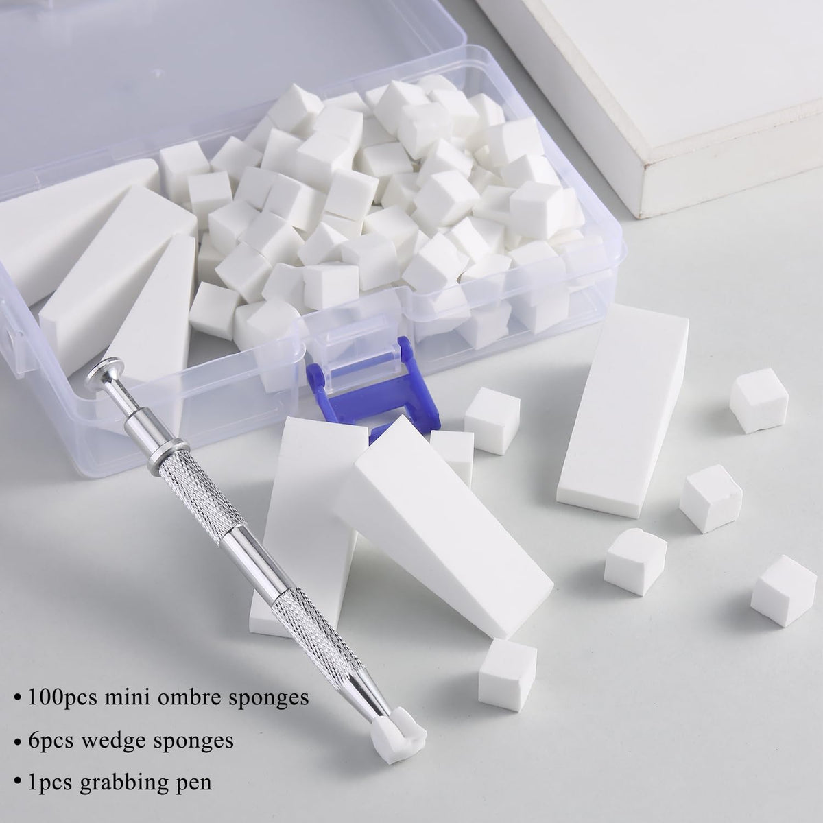 Fcozpjk 100Pcs Soft Nail Sponges for Ombre, Gradient Effect White Nail Art Sponges With Grabbing Pen 6Pcs Wedge Sponges Aura Nai