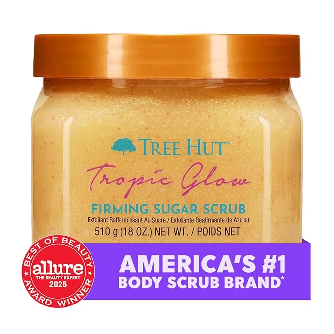 Tree Hut Tropic Glow Shea Sugar Scrub, Exfoliating & Hydrating Body Scrub with Shea Butter, Radiant Glow, Warm Scent, Holiday Gift & Stocking Stuffer, 18 oz