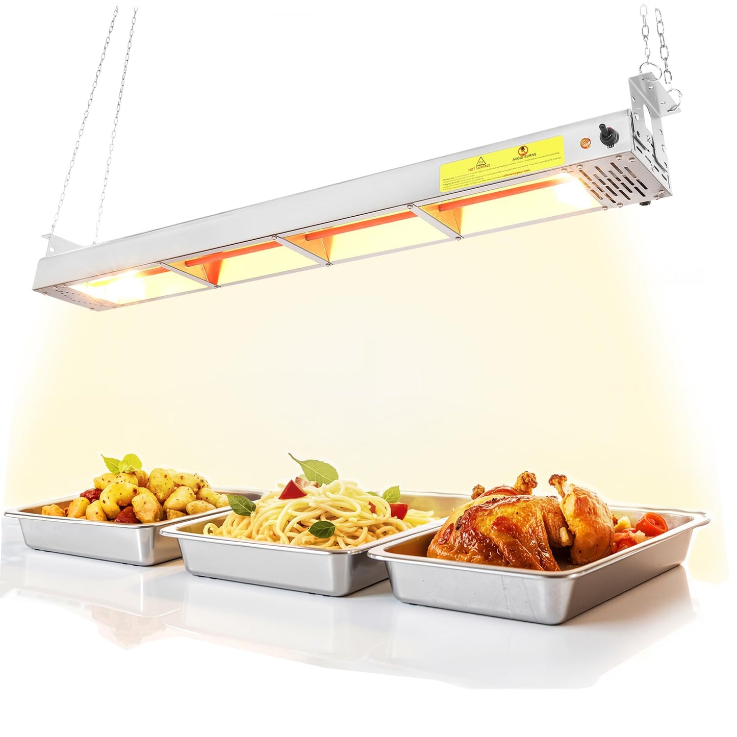 Hiteemer 42-Inch Food Heat Lamp - 1000W Commercial Food Warmer Lamp Overhead Stainless Steel Catering Heat Lamps Electric Strip Heater for Restaurant Buffet Parties Kitchen, Silver 115V