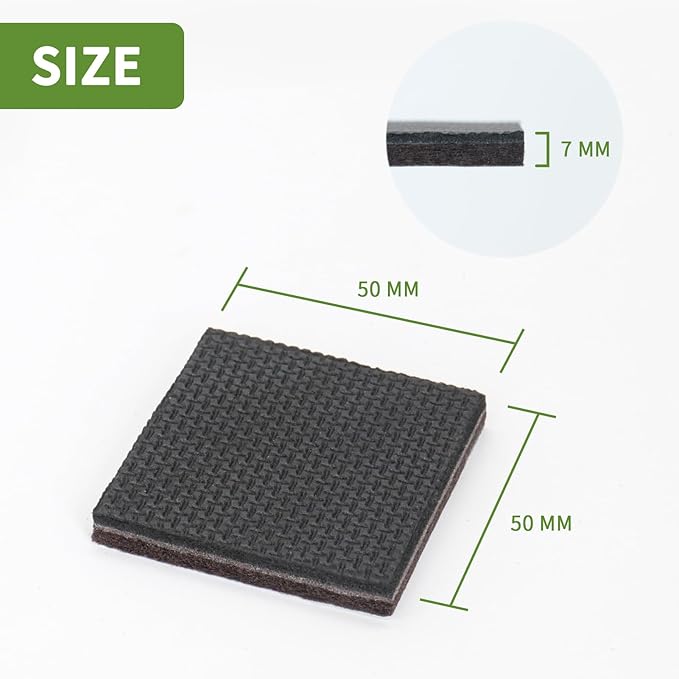 COVERCORNER Non Slip Furniture Pads 16 PCS 2'' Square - Anti Slip Furniture Pads - Self Adhesive Rubber Feet Furniture Feet - Chair Leg Floor Protectors - Keep Furniture in Place