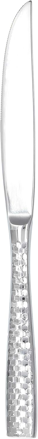 Fortessa Lucca Faceted 18/10 Stainless Steel Flatware Solid Handle Steak Knife, Set of 12, Mirror Polished