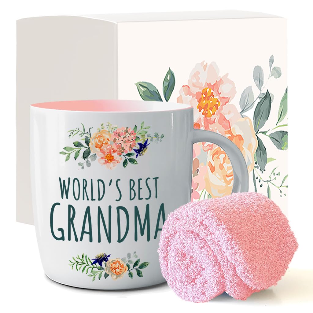 Triple Gifffted Best Grandma Ever Gifts Ideas for Grandmother From Grandkids, Coffee Mug and Socks From Grandson Granddaughter, Grandparent Birthday, Christmas, Mothers Day, Ceramic Cup 380ml