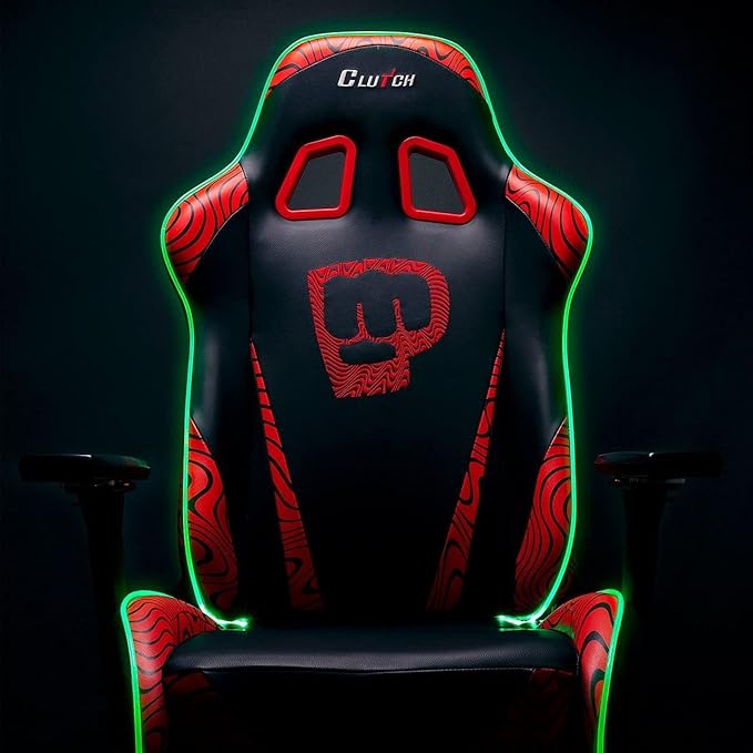 Clutch Chairz Throttle Series Pewdiepie Edition LED Gaming Chair - Premium Ergonomic Design, Lumbar and Head Support Pillows - Black/Red
