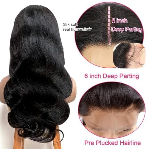 13X6 Lace Front Wigs Human Hair 22 Inch Body Wave Human Hair Wig HD Lace Frontal Glueless Wigs Human Hair Pre Plucked Bleached Knots with Baby Hair 180% Density Natural Color
