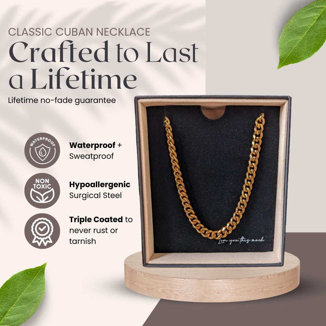 To My Man Steel Cuban Necklace, Meaningful Gift for Him, Romantic Gift for Boyfriend Long Distance, Small Sentimental Present for Boyfriend (Your Crown, 18k Gold Finish)