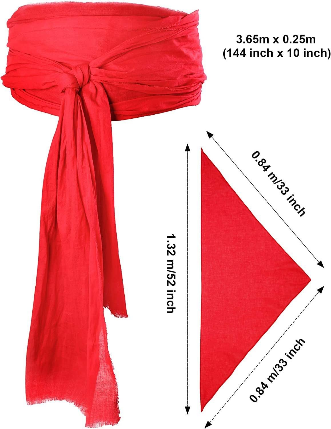 Pirate Cosplay Costume - Women's & Men's Pirate Head Scarf, Hat Accessories - Black Sash Belt & Bandana Headband Waist Belt