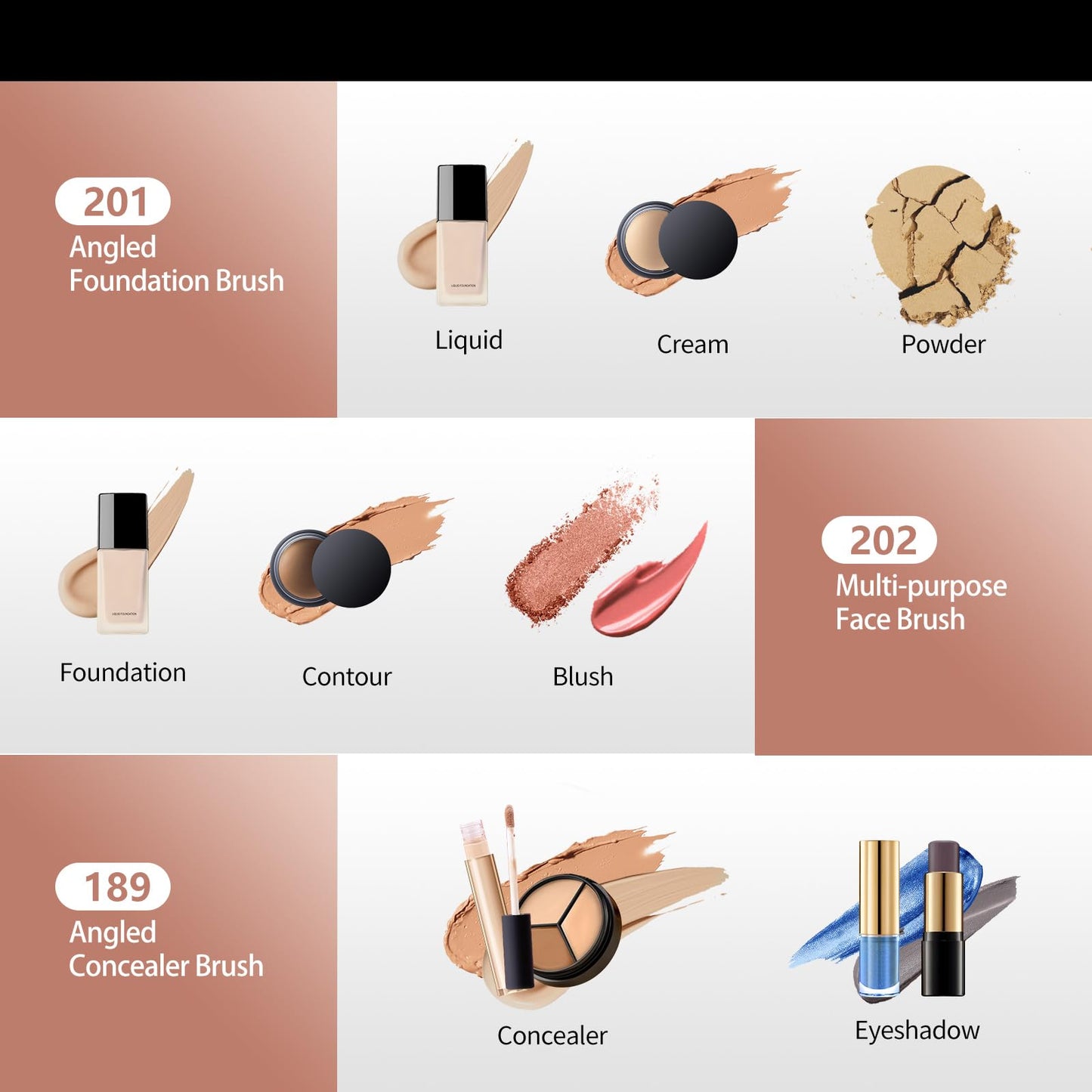 Albeaut Face Makeup Brush Set 6PCS, Angled Cream Foundation Liquid Blush Brush Concealer Brush Under Eye, Nose Contour Eyeliner