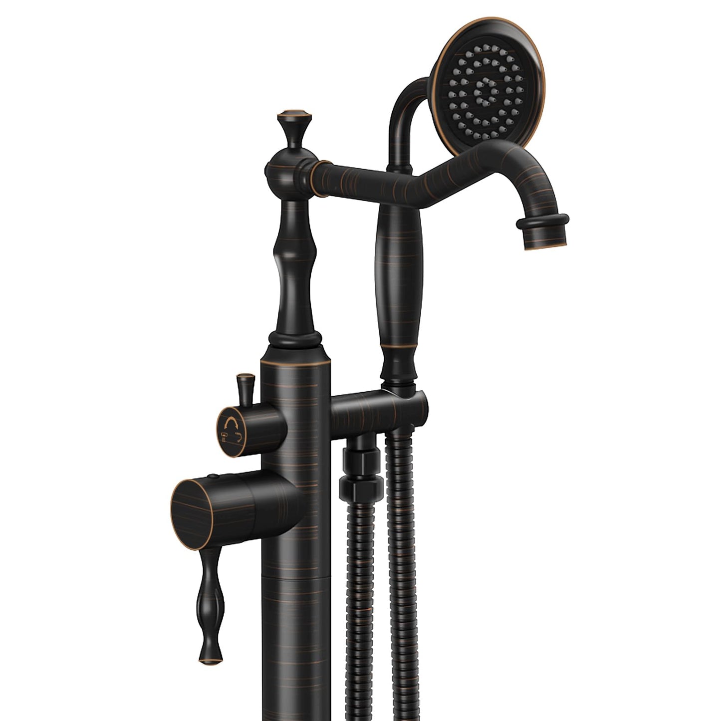 Kroias Oil Rubbed Bronze Standing Bathtub Faucet Freestanding Tub Filler High Pressure Single Handle Bathtub Filler Floor Mounted Brass Bathroom Stand Tub Faucets with Handheld Shower