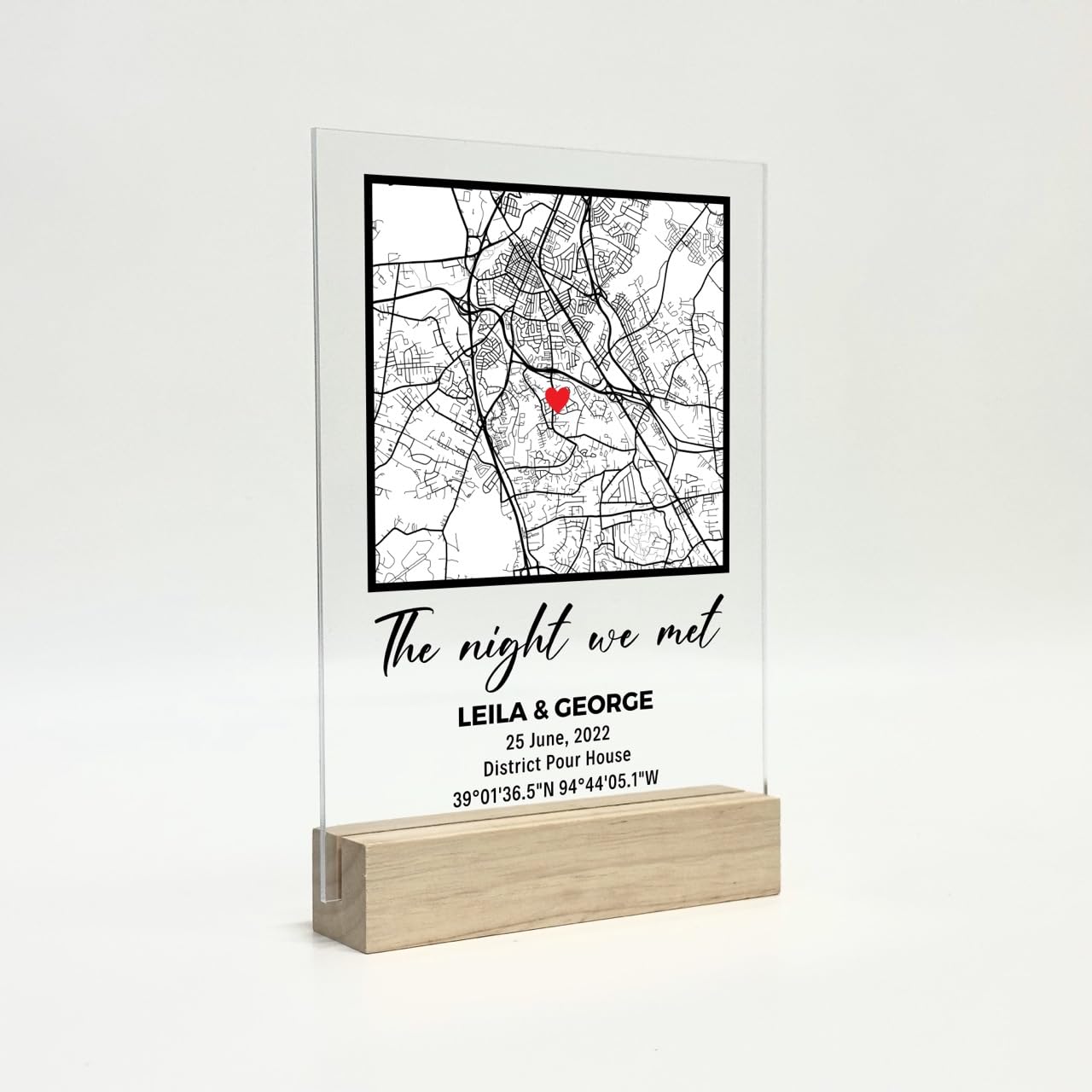 The Night We Met Custom Plaque - Couple Location Gift Personalized Map for Girlfriend Keepsake (Custom Map - Style 2)